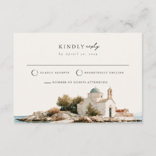 Griechische Insel Blaue Kuppelkirche Hochzeit RSVP Begleitkarte
