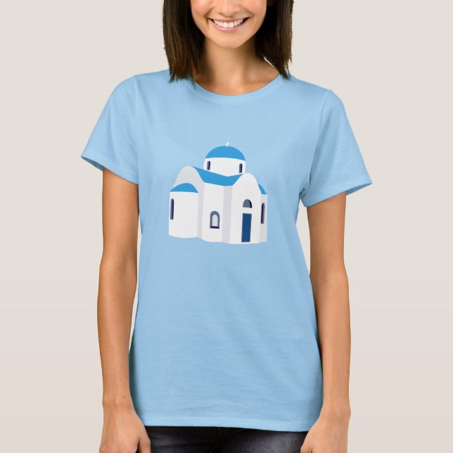 Griechische Insel Griechenland Blauer Dom Kirche T-Shirt (Vorderseite)