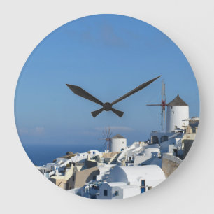 Griechische Insel-Wanduhr - Oia, Santorini Große Wanduhr