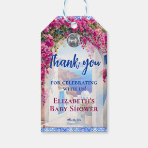 Griechische italienische blaue Fliesen rosa Blumen Geschenkanhänger