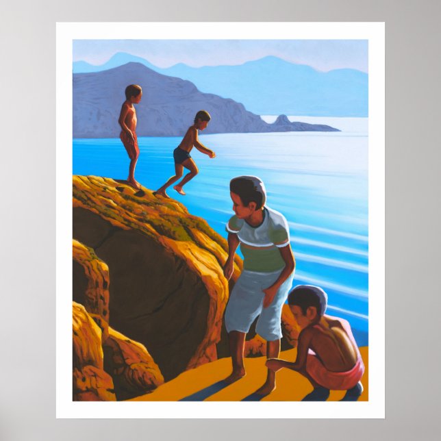 Griechische Jungen auf den Felsen Poster (Vorne)