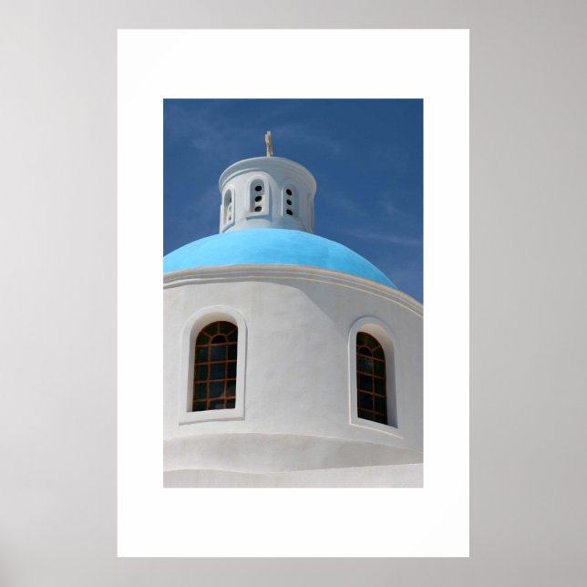 Griechische Kirche in Santorini Poster (Vorne)