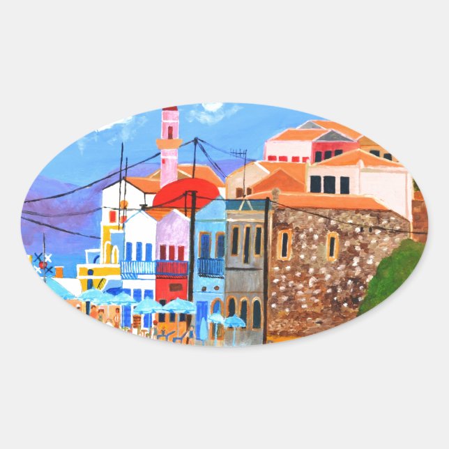 griechische Küste Ovaler Aufkleber (Vorderseite)