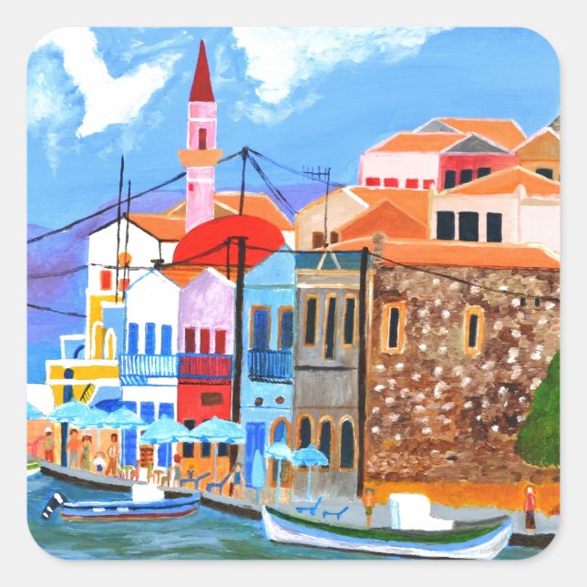 griechische Küste Quadratischer Aufkleber (Vorderseite)