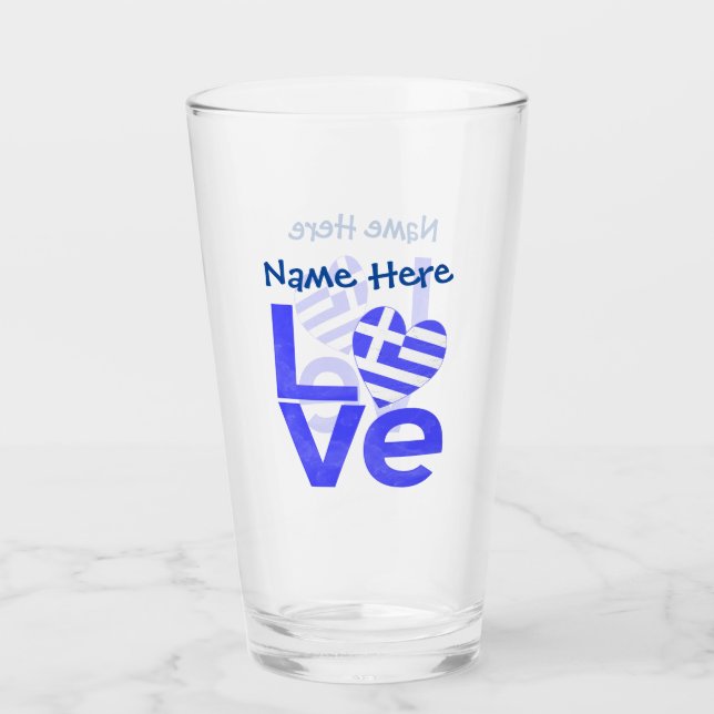 Griechische Liebe Flaggenblau Personalisiert Glas (Vorderseite)