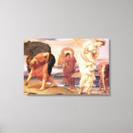 Griechische Mädchen sammeln Kiesel am Strand Leinwanddruck