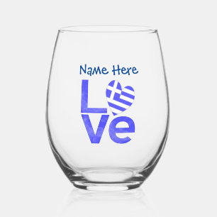 Griechische PERSONALISIERTE blaue Liebe Weinglas Ohne Stiel