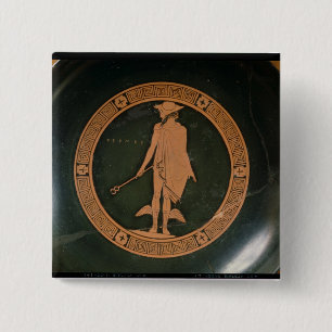 Griechische Rotzahl Schale, den Gott Hermes Button