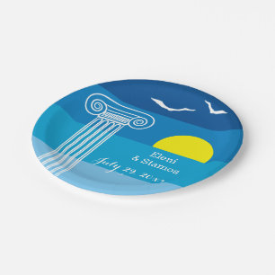 Griechische Säulen und Möwen Hochzeit am griechisc Pappteller