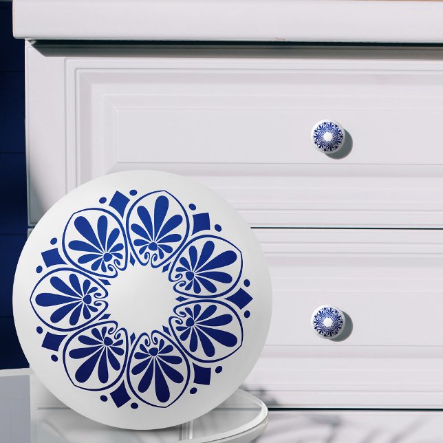 Griechische Schlüsseldekoration - Blau und Weiß Keramikknauf (Von Creator hochgeladen)