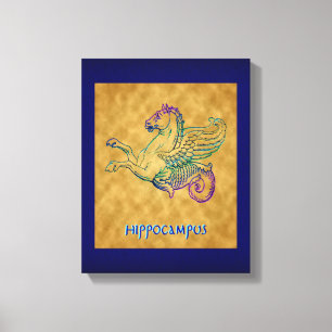 Griechische SeepferdeVintage Kunst eingewickelte L Leinwanddruck