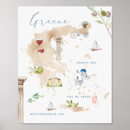 Griechische Sehenswürdigkeiten Touristenkarte Poster