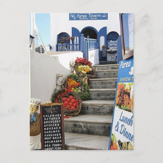 griechische Taverne auf Santorini, Griechenland Postkarte (Vorderseite)
