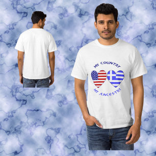 Griechische USA-Flagge Herzen Mein Land Meine Abst T-Shirt