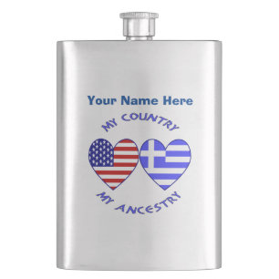 Griechische USA Hearts Country Herkunft Personalis Flachmann