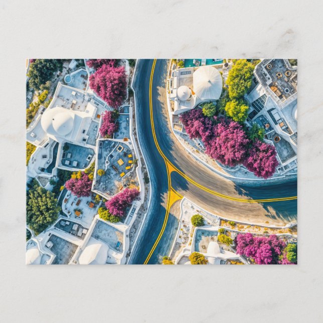 Griechische Village Street mit Bougainvillea Feiertagspostkarte (Vorderseite)