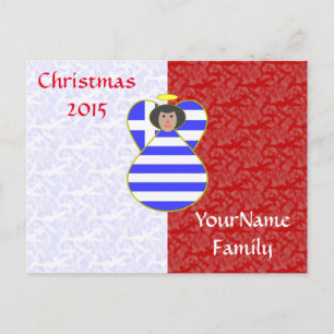 Griechischer Flaggenengel mit schwarzen Haaren Feiertagspostkarte