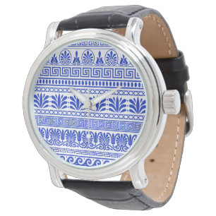 Griechischer Fret, Mittelmeer-Muster, Blau Armbanduhr