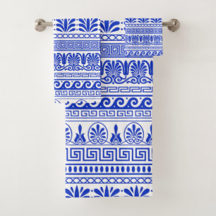 Griechischer Fret, Mittelmeer-Muster, Blau Badhandtuch Set