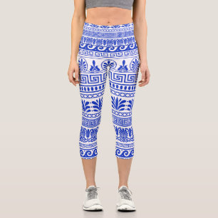 Griechischer Fret, Mittelmeer-Muster, Blau Capri Leggings