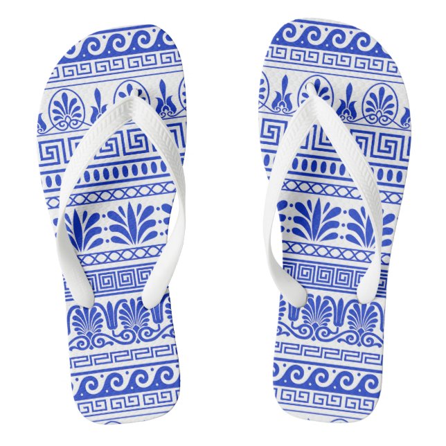 Griechischer Fret, Mittelmeer-Muster, Blau Flip Flops (Fußbett)