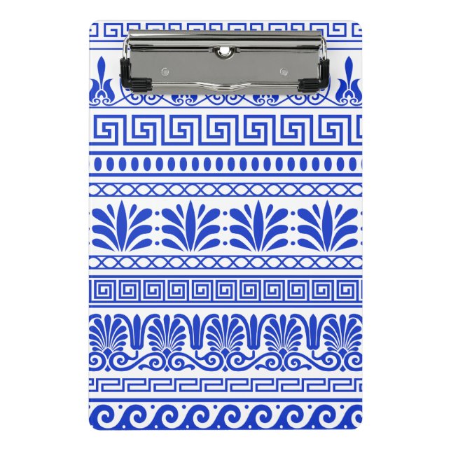 Griechischer Fret, Mittelmeer-Muster, Blau Mini Klemmbrett (Vorderseite)