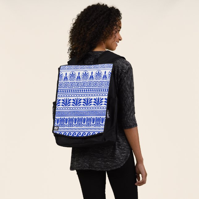 Griechischer Fret, Mittelmeer-Muster, Blau Rucksack (Ausgewaschen)