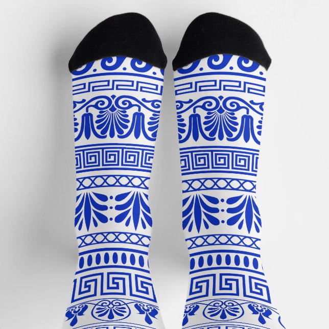 Griechischer Fret, Mittelmeer-Muster, Blau Socken (Oben)
