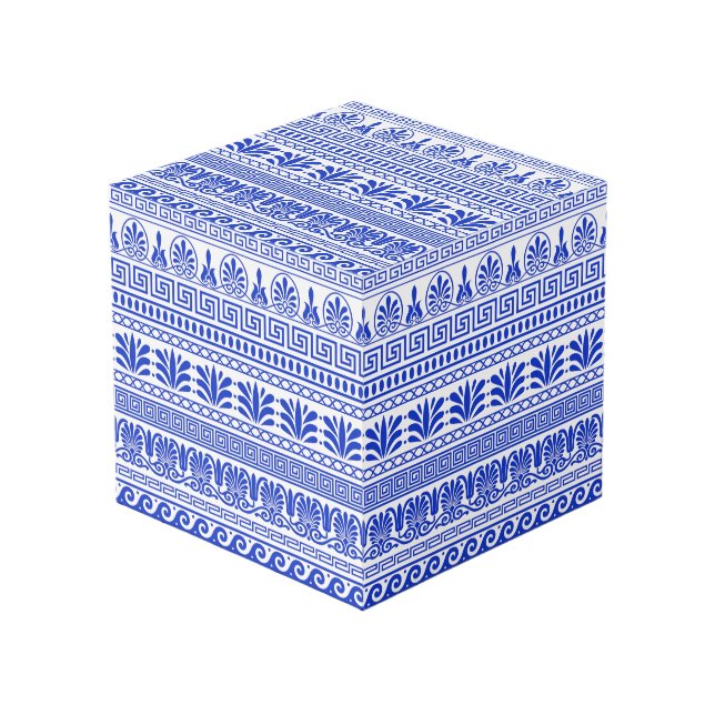 Griechischer Fret, Mittelmeer-Muster, Blau Würfel (Vorderseite Schrägansicht)