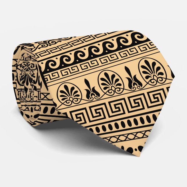 Griechischer Fret, Mittelmeer-Muster, braun Krawatte (Gerollt)