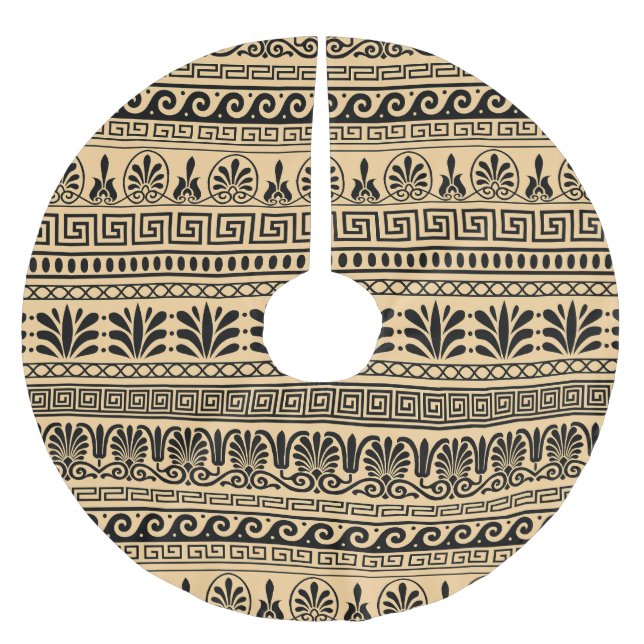 Griechischer Fret, Mittelmeer-Muster, braun Polyester Weihnachtsbaumdecke (Vorderseite)