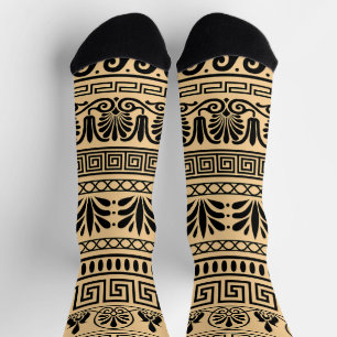 Griechischer Fret, Mittelmeer-Muster, braun Socken