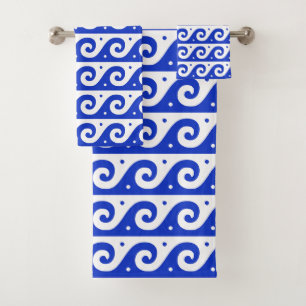 Griechischer Fret, Mittelmeer-Wellenmuster, Blau Badhandtuch Set