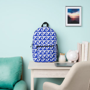Griechischer Fret, Mittelmeer-Wellenmuster, Blau Bedruckter Rucksack