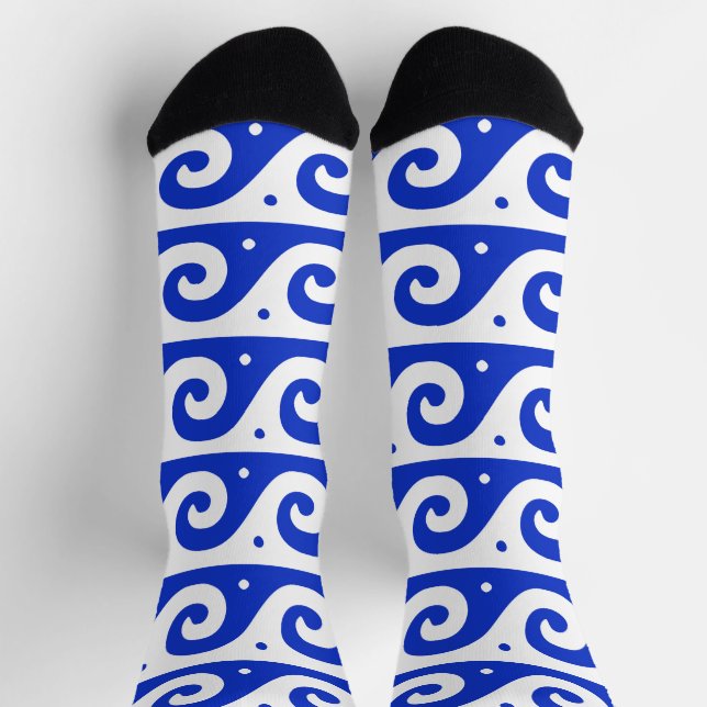 Griechischer Fret, Mittelmeer-Wellenmuster, Blau Socken (Oben)