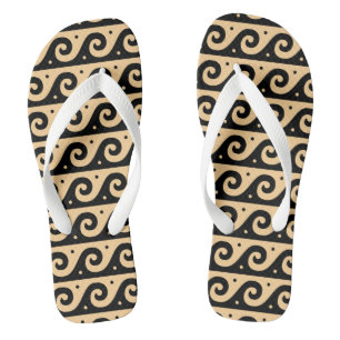 Griechischer Fret, Mittelmeer-Wellenmuster, braun Flip Flops