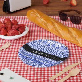 Griechischer Fret, Mixed Meander Key, Blau, Ihr Na Pappteller