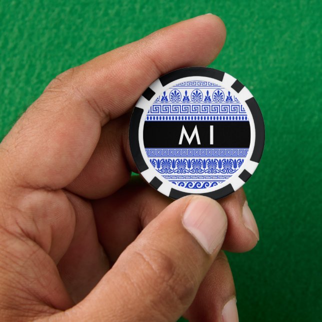 Griechischer Fret, Mixed Meander Key, Blau, Ihr Na Pokerchips (Hand)