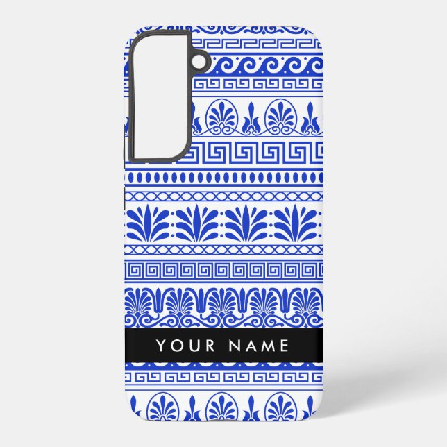 Griechischer Fret, Mixed Meander Key, Blau, Ihr Na Samsung Galaxy Hülle (Rückseite)