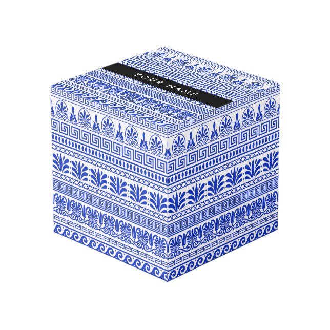 Griechischer Fret, Mixed Meander Key, Blau, Ihr Na Würfel (Vorderseite Schrägansicht)