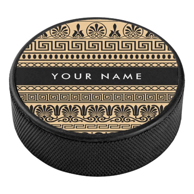 Griechischer Fret, Mixed Meander Key, Braun, Ihr N Eishockey Puck (3/4)