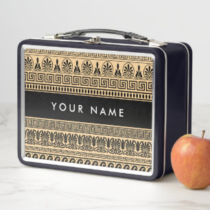 Griechischer Fret, Mixed Meander Key, Braun, Ihr N Metall Brotdose