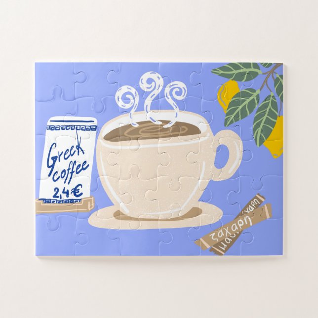 Griechischer Kaffee & Zitronenzweig Mittelmeer Pos Puzzle (Horizontal)