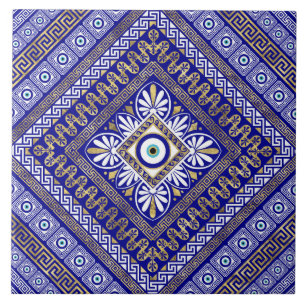 Griechischer Knopf und böse Augapfel Fliese