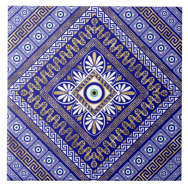 Griechischer Knopf und böse Augapfel Fliese (Vorderseite)