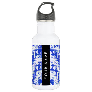 Griechischer Mäander-Schlüsselanhänger Blau, Ihr N Edelstahlflasche