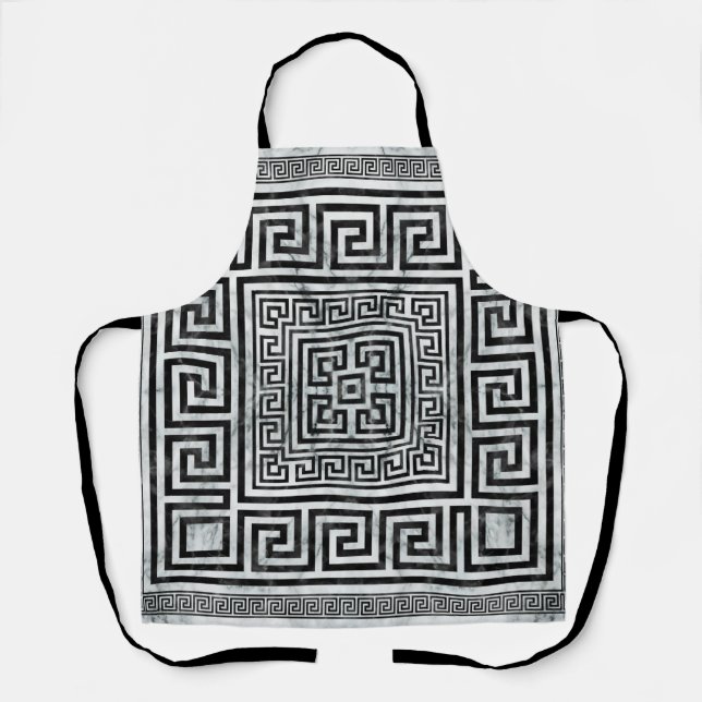 Griechischer Mäander - Schwarz-Weiß-Marmor mit gri Schürze (Vorderseite)