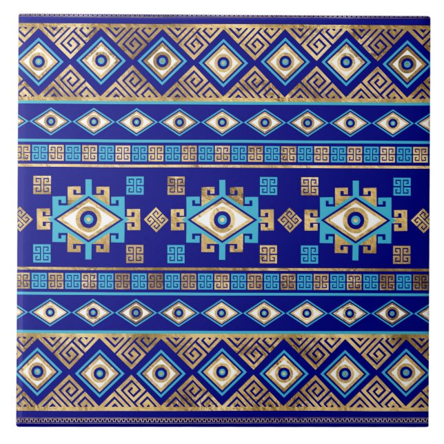 Griechischer Maserschlüssel und das böse Auge Fliese (Vorderseite)