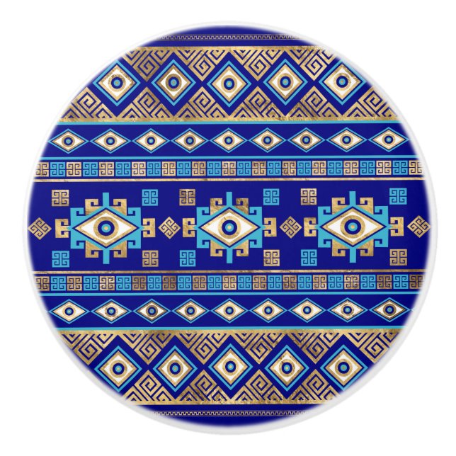 Griechischer Maserschlüssel und das böse Auge Keramikknauf (Vorderseite)