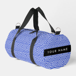 Griechischer Meander Key Blue, Ihr Name, personali Duffle Bag